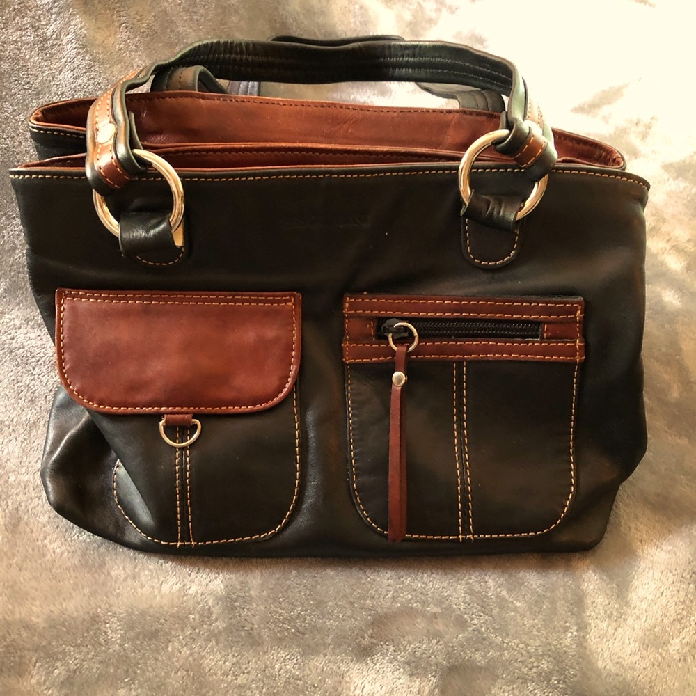 👜Pasqualini Brown & Black Leather Shoulder Bag with amazing storage👜